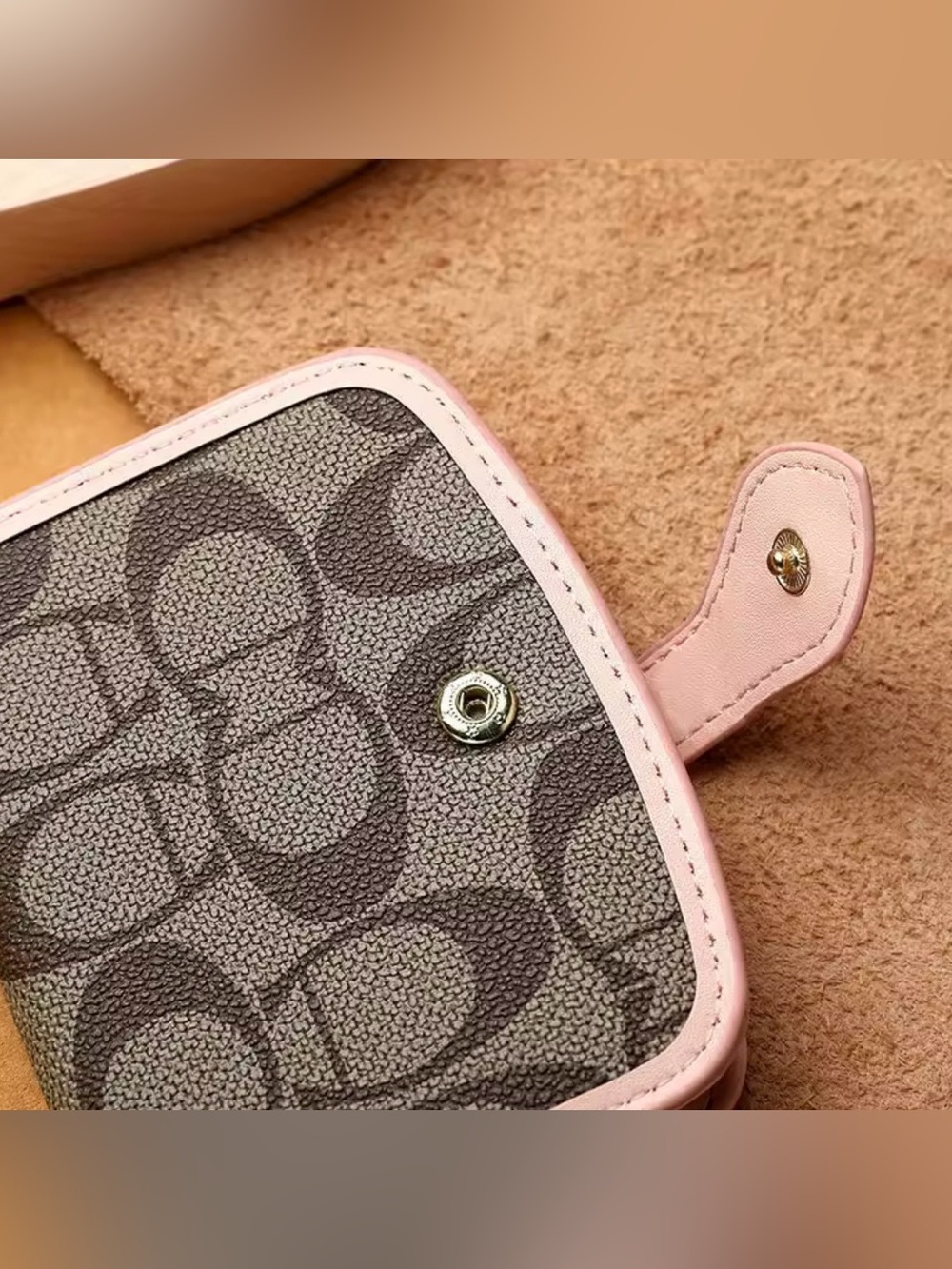 Macy's Coach Signature Canvas Wallet Crossbody - Pink Trim and Gray Monogram